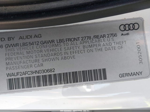 45265552 :رقم المزاد ، WAUF2AFC3HN030682 vin ، 2017 Audi A6 3.0t Premium Plus مزاد بيع