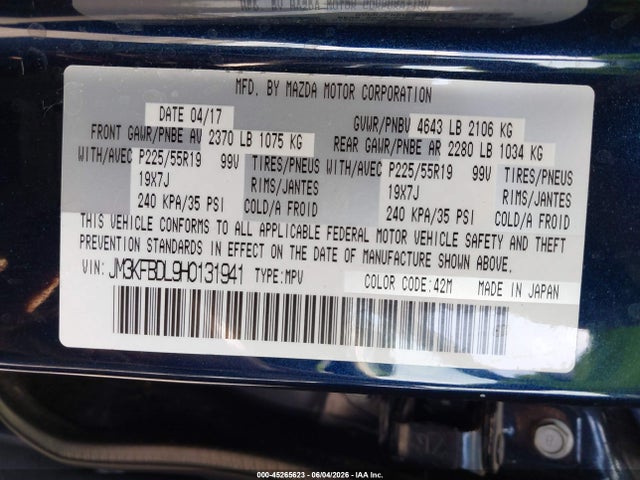 Продаж на аукціоні авто 2017 Mazda Cx-5 Grand Touring, vin: JM3KFBDL9H0131941, номер лоту: 45265623