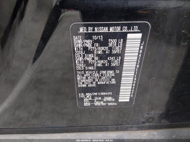 Aukcja sprzedaży 2014 Infiniti Qx80, vin: JN8AZ2NE1E9064470, numer aukcji: 45265630