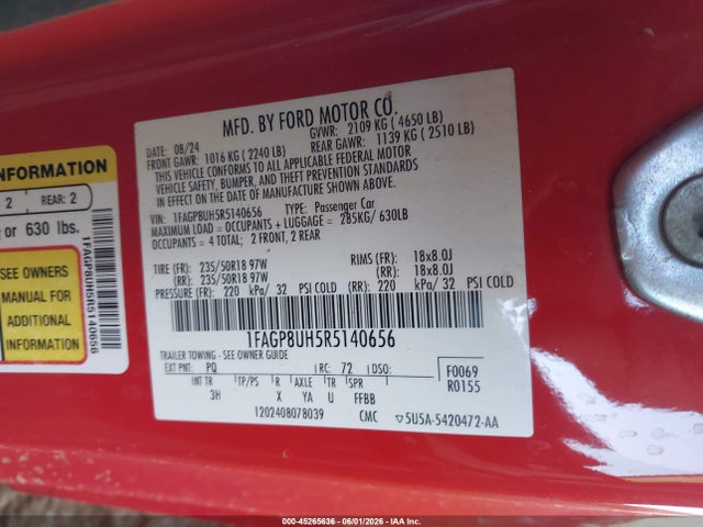 Продажа на аукционе авто 2024 Ford Mustang Ecoboost Premium, vin: 1FAGP8UH5R5140656, номер лота: 45265636