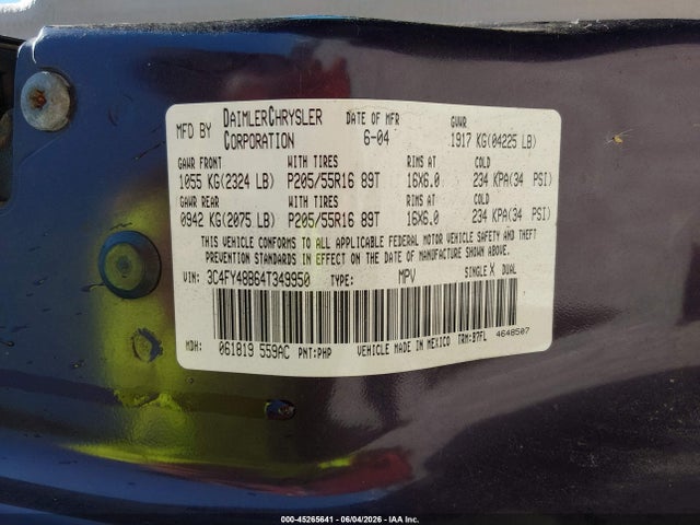 Aukcja sprzedaży 2004 Chrysler Pt Cruiser, vin: 3C4FY48B64T349950, numer aukcji: 45265641