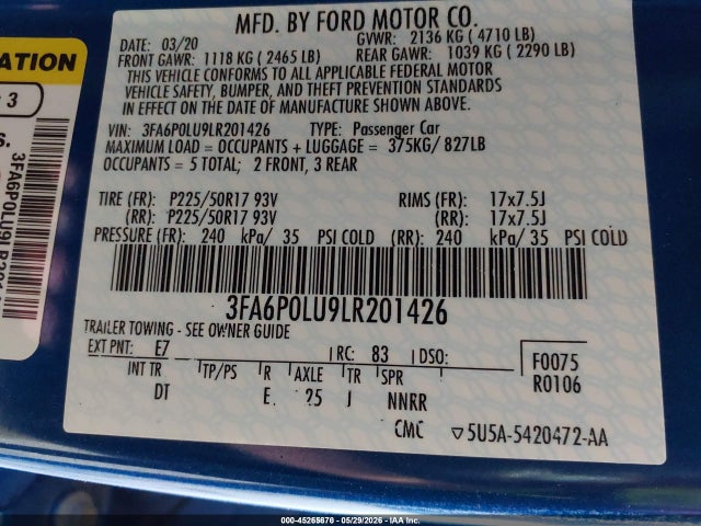 Ford Fusion Hybrid Se 2020 3FA6P0LU9LR201426 Image 9