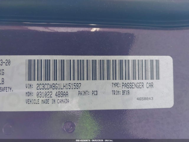 2C3CDXBG1LH151597 Dodge Charger Sxt Rwd