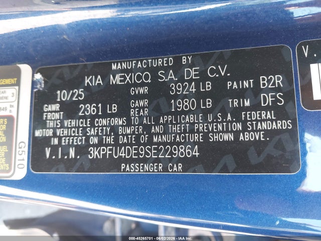 Продаж на аукціоні авто 2025 Kia K4 Ex, vin: 3KPFU4DE9SE229864, номер лоту: 45265701