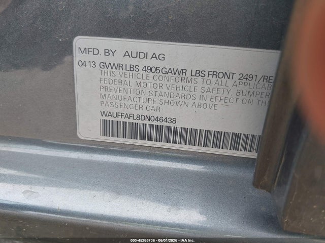 Продажа на аукционе авто 2013 Audi A4 2.0t Premium, vin: WAUFFAFL8DN046438, номер лота: 45265706