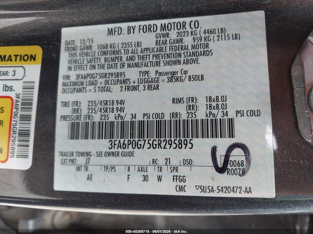 3FA6P0G75GR295895 Ford FUSION S