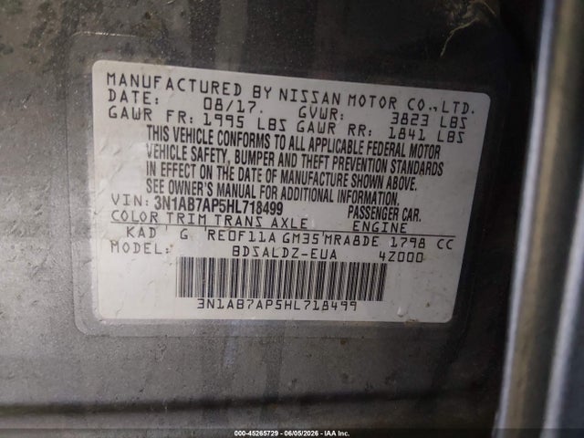 45265729 :رقم المزاد ، 3N1AB7AP5HL718499 vin ، 2017 Nissan Sentra Sv مزاد بيع