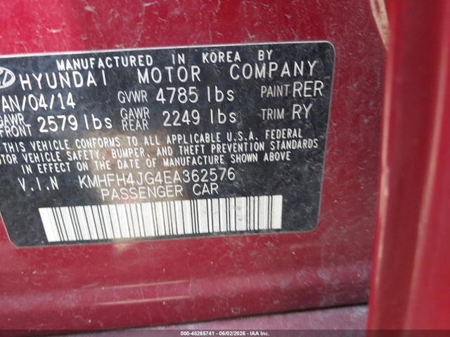 Продажа на аукционе авто 2014 Hyundai Azera Limited, vin: KMHFH4JG4EA362576, номер лота: 45265741