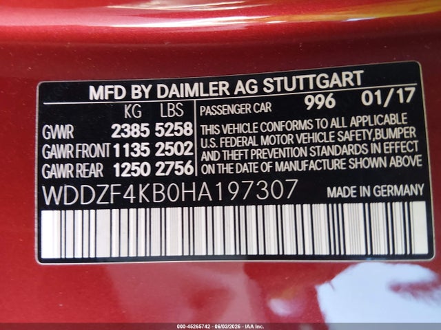 Aukcja sprzedaży 2017 Mercedes-benz E 300 4matic, vin: WDDZF4KB0HA197307, numer aukcji: 45265742