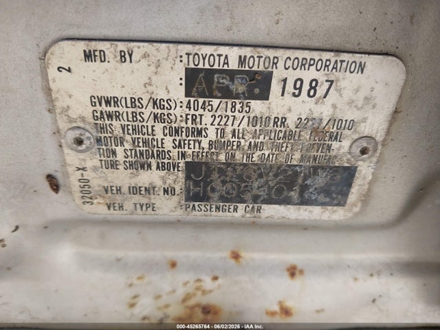 Aukcja sprzedaży 1987 Toyota Camry Dlx, vin: JT2SV21W6H0054013, numer aukcji: 45265764