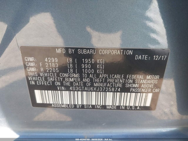 4S3GTAU6XJ3725874 Subaru Impreza 2.0i Limited