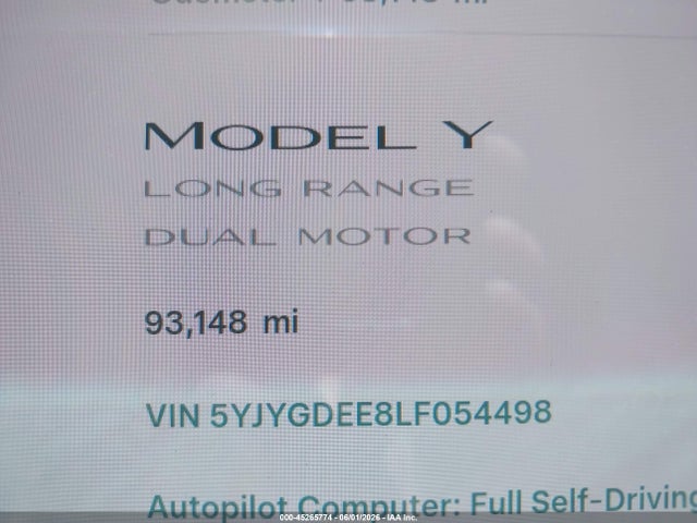Aukcja sprzedaży 2020 Tesla Model Y Long Range Dual Motor All-wheel Drive, vin: 5YJYGDEE8LF054498, numer aukcji: 45265774