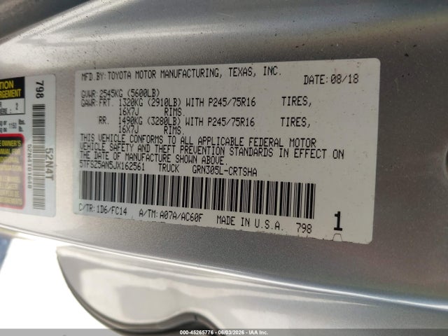 5TFSZ5AN5JX162561 Toyota Tacoma Sr5 V6
