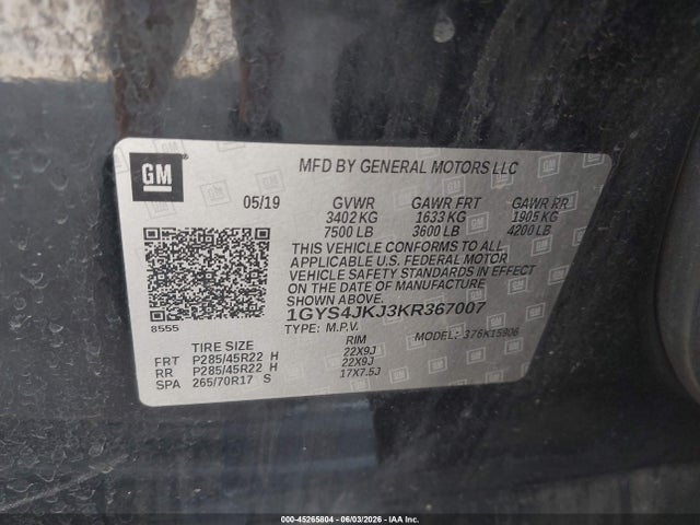 2019 Cadillac Escalade Esv Premium Luxury მანქანა იყიდება აუქციონზე, vin: 1GYS4JKJ3KR367007, აუქციონის ნომერი: 45265804