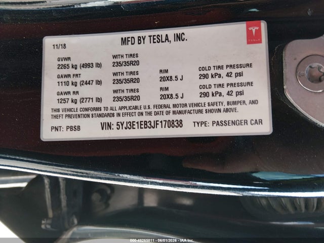 5YJ3E1EB3JF170838 Tesla Model 3 Long Range/performance
