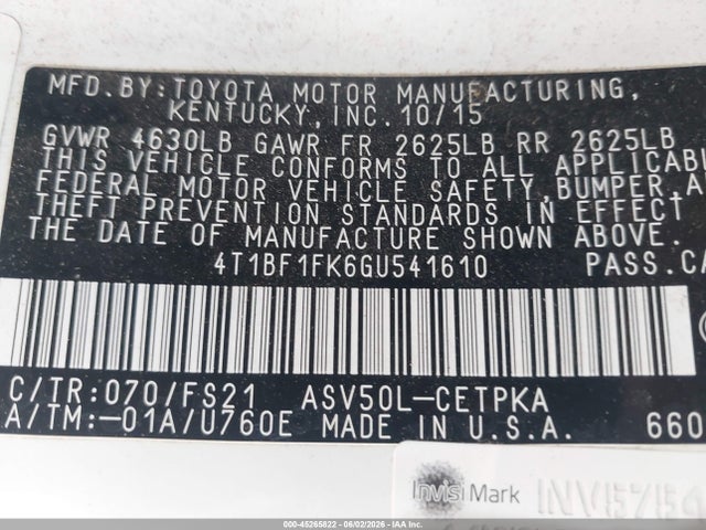 4T1BF1FK6GU541610 Toyota CAMRY SE