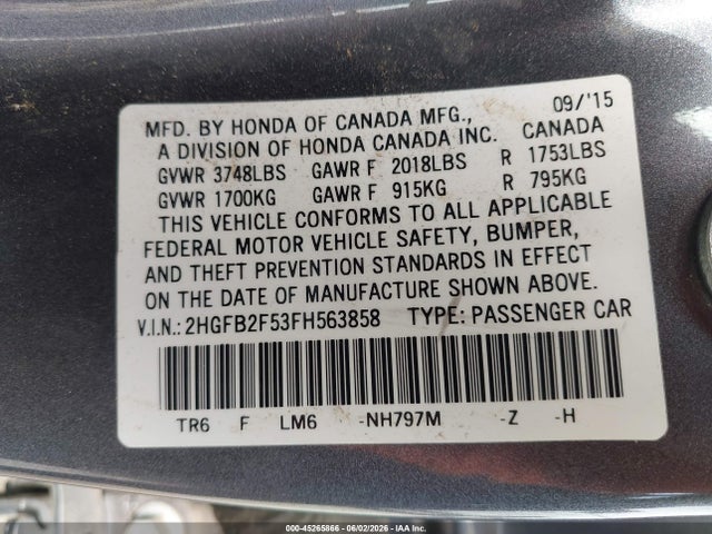Honda Civic Lx 2015 2HGFB2F53FH563858 Image 9