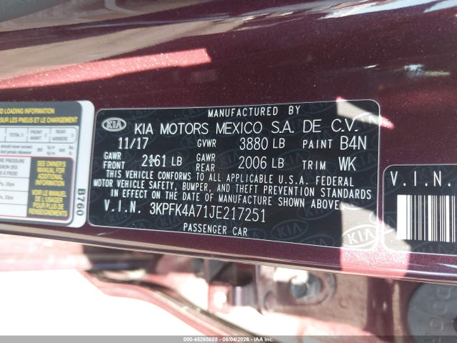 Aukcja sprzedaży 2018 Kia Forte Lx, vin: 3KPFK4A71JE217251, numer aukcji: 45265888