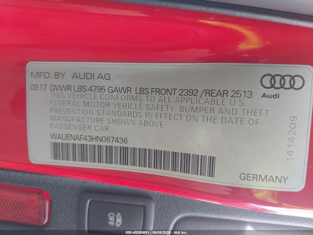 WAUENAF43HN067436 Audi A4 2.0t Premium
