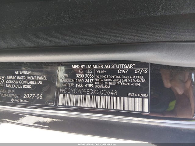 Aukcja sprzedaży 2013 Mercedes-benz Amg G 63, vin: WDCYC7DF8DX200648, numer aukcji: 45265893