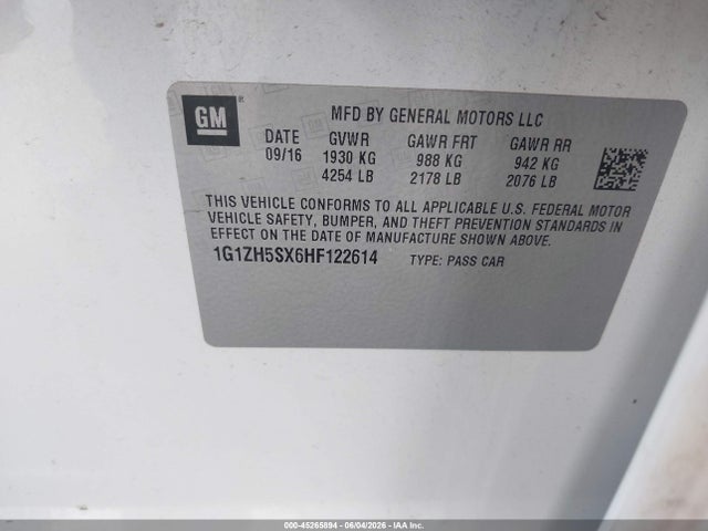 1G1ZH5SX6HF122614 Chevrolet Malibu Premier