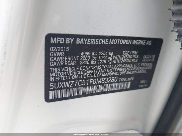 Продажа на аукционе авто 2015 Bmw X3 Sdrive28i, vin: 5UXWZ7C51F0M83280, номер лота: 45265906