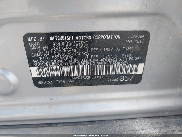 Aukcja sprzedaży 2017 Mitsubishi Outlander Sport 2.0 Le, vin: JA4AP3AU2HZ035000, numer aukcji: 45265909
