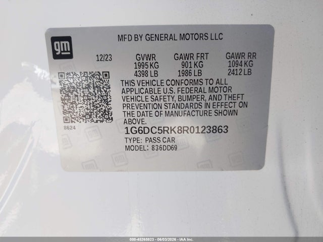 2024 Cadillac Ct4 Sport მანქანა იყიდება აუქციონზე, vin: 1G6DC5RK8R0123863, აუქციონის ნომერი: 45265923