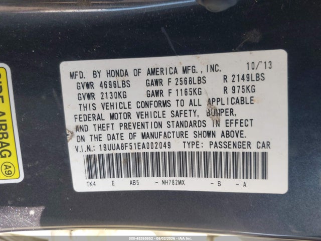 Aukcja sprzedaży 2014 Acura Tl 3.5, vin: 19UUA8F51EA002049, numer aukcji: 45265952