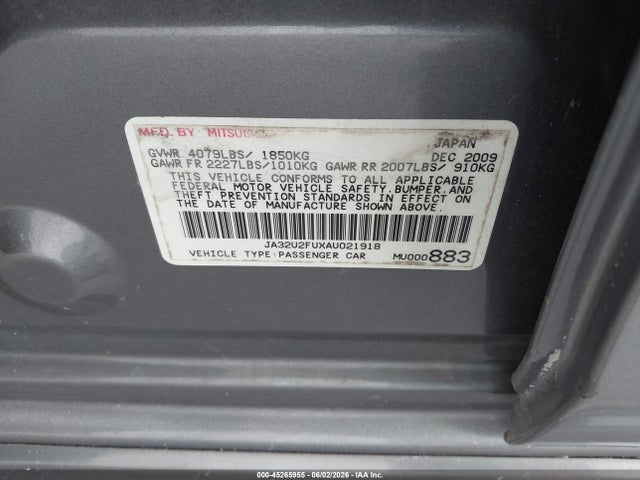 Продажа на аукционе авто 2010 Mitsubishi Lancer Es, vin: JA32U2FUXAU021918, номер лота: 45265955