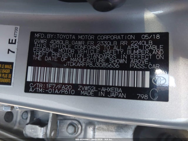Aukcja sprzedaży 2018 Toyota Prius Prime Plus, vin: JTDKARFP8J3085636, numer aukcji: 45265961