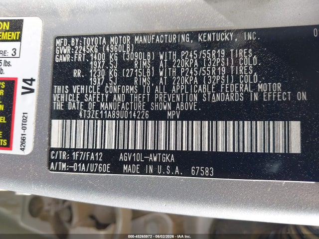 Aukcja sprzedaży 2009 Toyota Venza, vin: 4T3ZE11A89U014226, numer aukcji: 45265972