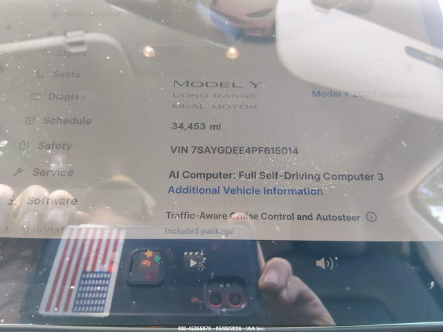 2023 Tesla Model Y Awd/long Range Dual Motor All-wheel Drive მანქანა იყიდება აუქციონზე, vin: 7SAYGDEE4PF615014, აუქციონის ნომერი: 45265979