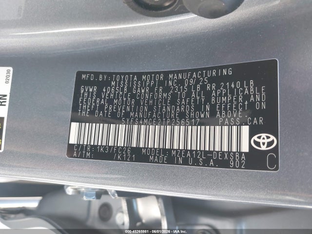 45265981 :رقم المزاد ، 5YFS4MCE2TP256517 vin ، 2026 Toyota Corolla Se مزاد بيع