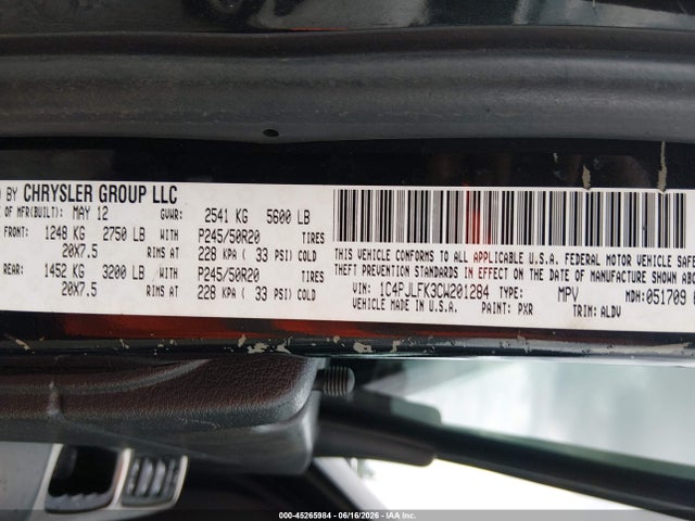 2012 Jeep Liberty Limited Jet Edition მანქანა იყიდება აუქციონზე, vin: 1C4PJLFK3CW201284, აუქციონის ნომერი: 45265984