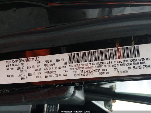 2012 Jeep Liberty Limited Jet Edition მანქანა იყიდება აუქციონზე, vin: 1C4PJLFK3CW201284, აუქციონის ნომერი: 45265984