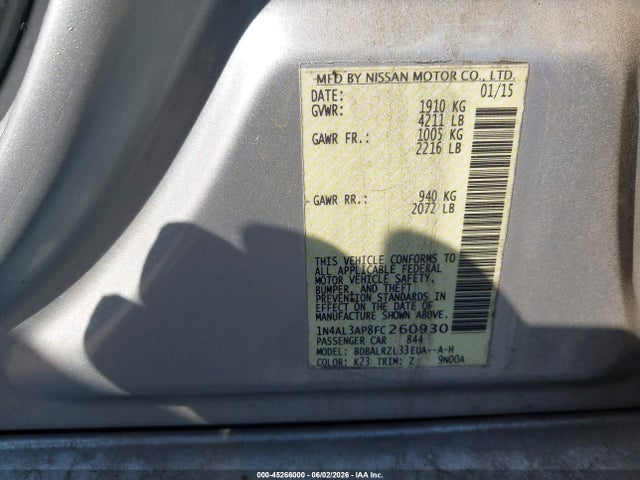 Продажа на аукционе авто 2015 Nissan Altima 2.5 Sl, vin: 1N4AL3AP8FC260930, номер лота: 45266000