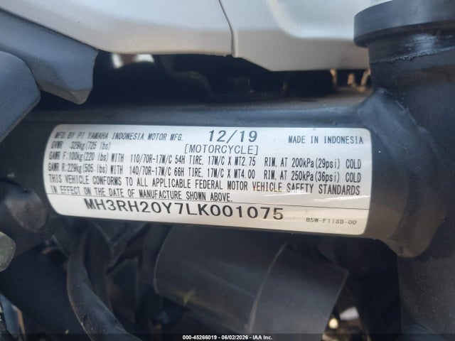 Aukcja sprzedaży 2020 Yamaha Mt-03, vin: MH3RH20Y7LK001075, numer aukcji: 45266019