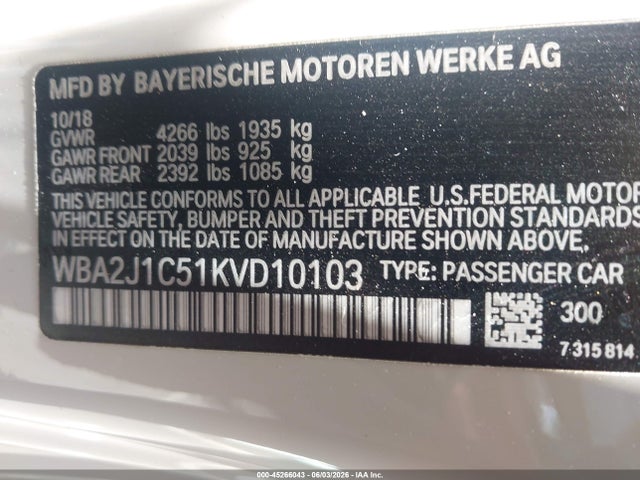 Auction sale of the 2019 Bmw 230i, vin: WBA2J1C51KVD10103, lot number: 45266043