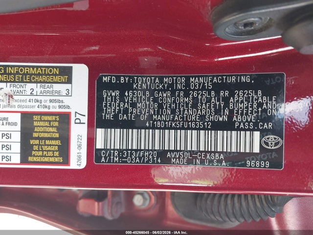 Продажа на аукционе авто 2015 Toyota Camry Hybrid Se, vin: 4T1BD1FK5FU163512, номер лота: 45266045