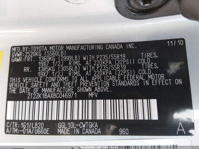Продажа на аукционе авто 2011 Lexus Rx 350, vin: 2T2ZK1BAXBC046971, номер лота: 45266054