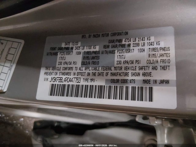 45266056 :رقم المزاد ، JM3KFBBL4R0447753 vin ، 2024 Mazda Cx-5 2.5 S Select مزاد بيع