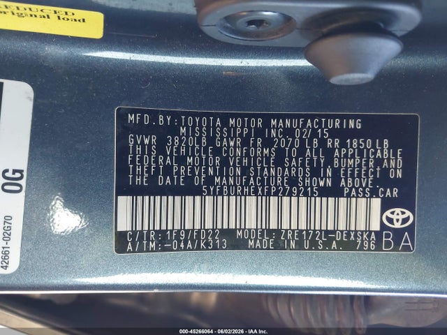 Продаж на аукціоні авто 2015 Toyota Corolla S, vin: 5YFBURHEXFP279215, номер лоту: 45266064