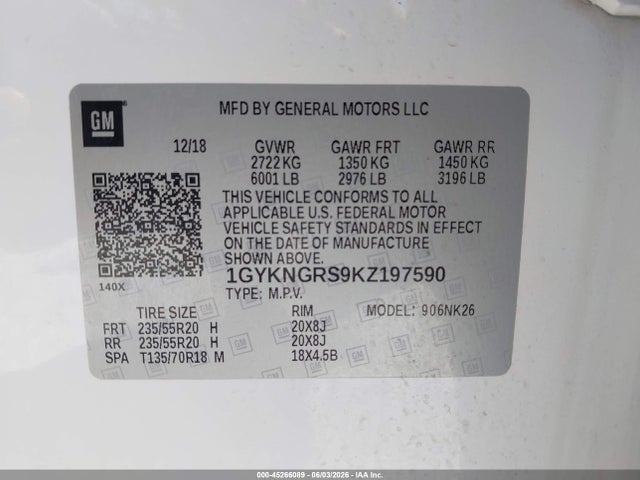 Aukcja sprzedaży 2019 Cadillac Xt5 Platinum, vin: 1GYKNGRS9KZ197590, numer aukcji: 45266089