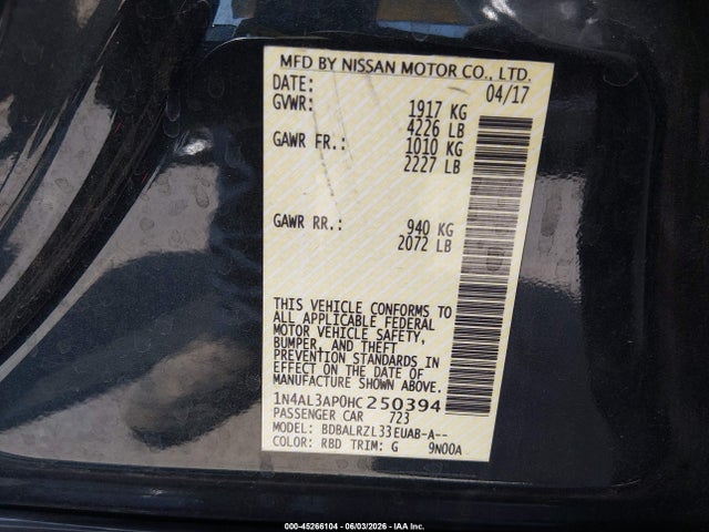 Nissan Altima 2.5 Sl 2017 1N4AL3AP0HC250394 Image 9