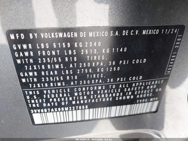 Aukcja sprzedaży 2024 Volkswagen Tiguan 2.0t Wolfsburg Edition, vin: 3VV6B7AX9RM227658, numer aukcji: 45266128