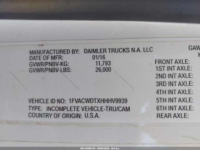 2017 Freightliner M2 106 მანქანა იყიდება აუქციონზე, vin: 1FVACWDTXHHHV9939, აუქციონის ნომერი: 45266142