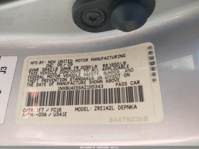 Aukcja sprzedaży 2010 Toyota Corolla Xle, vin: 1NXBU4EE6AZ195343, numer aukcji: 45266179