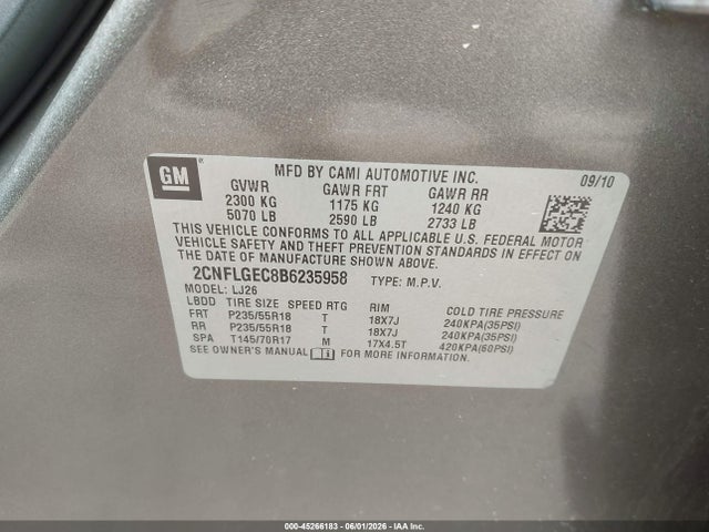 45266183 :رقم المزاد ، 2CNFLGEC8B6235958 vin ، 2011 Chevrolet Equinox Ltz مزاد بيع