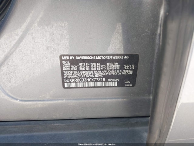 45266185 :رقم المزاد ، 5UXKR0C33H0X77318 vin ، 2017 Bmw X5 Xdrive35i مزاد بيع